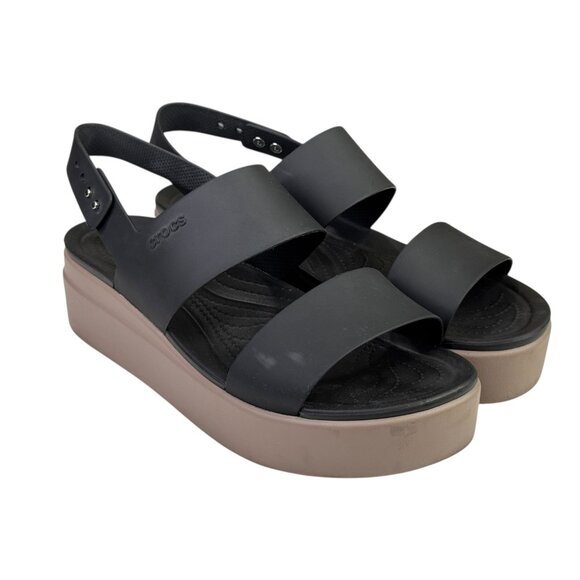 Crocs Brooklyn Low Wedge Sandals Womens 11 Black Tan LiteRide Platform Shoes - Picture 4 of 12